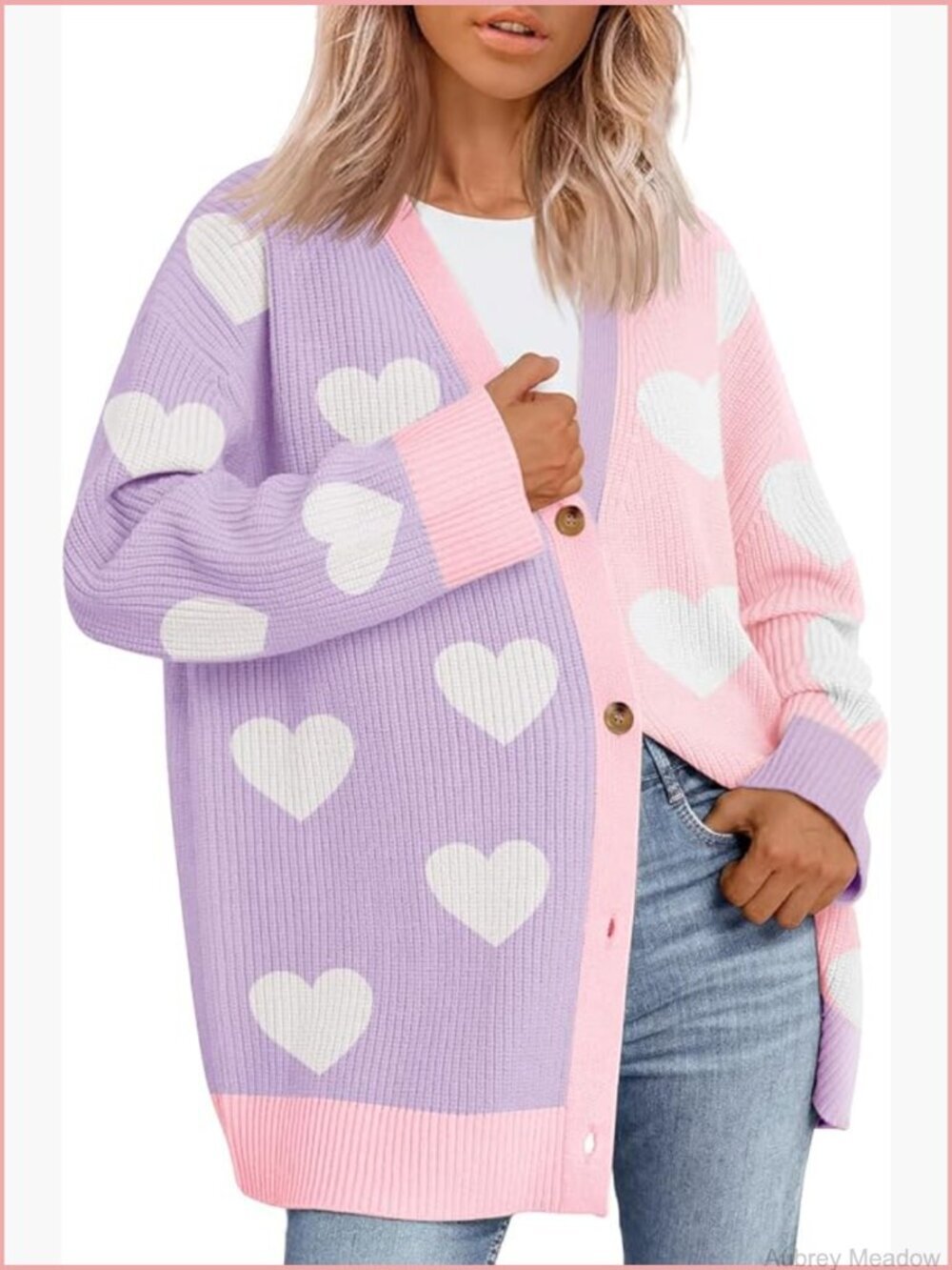Oversized Color Block Button Up Cardigan Sweater